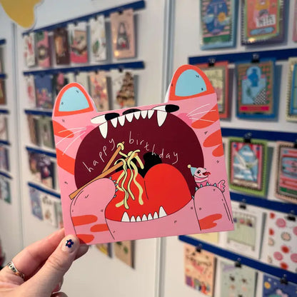 Tiger Eats Noodles Die Cut Greeting Card