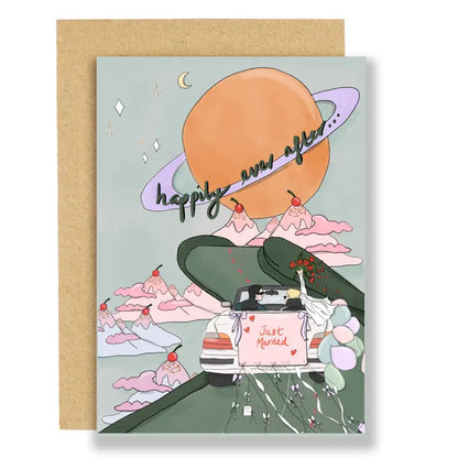 Into The Sunset Wedding Greeting Card