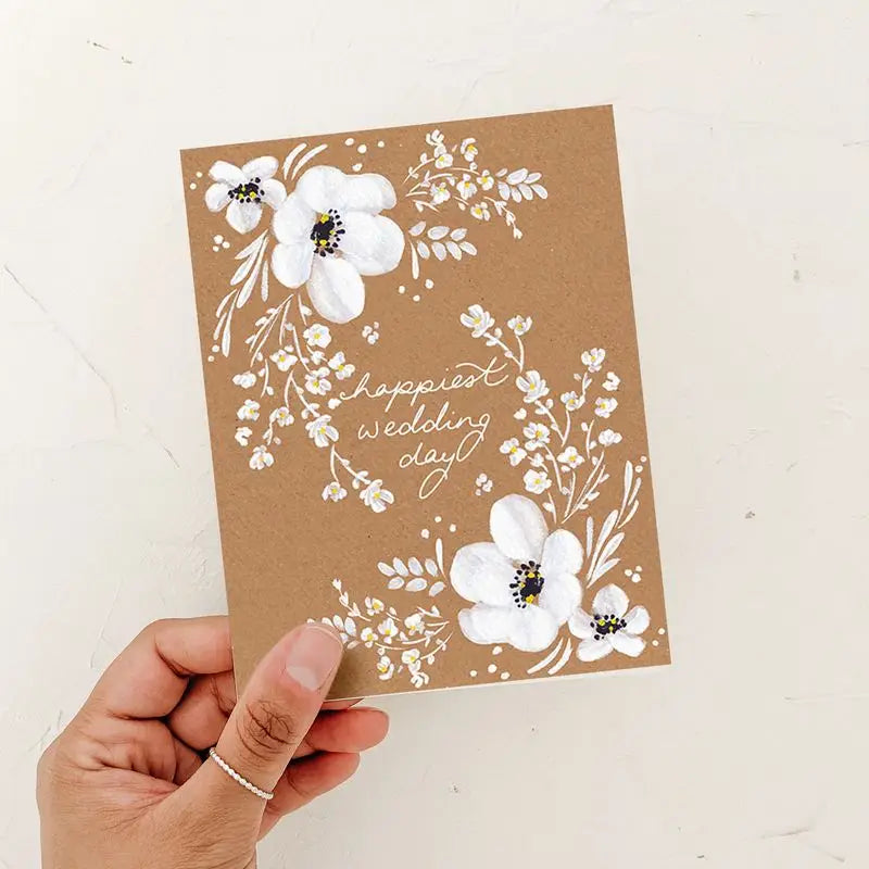 Happiest Wedding Day White Floral Card