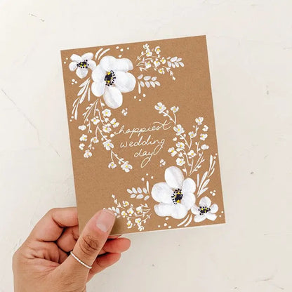 Happiest Wedding Day White Floral Card