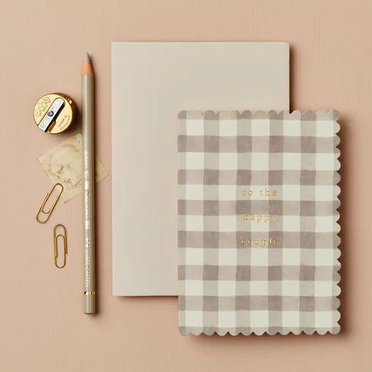 Taupe Gingham To The Happy Couple Card