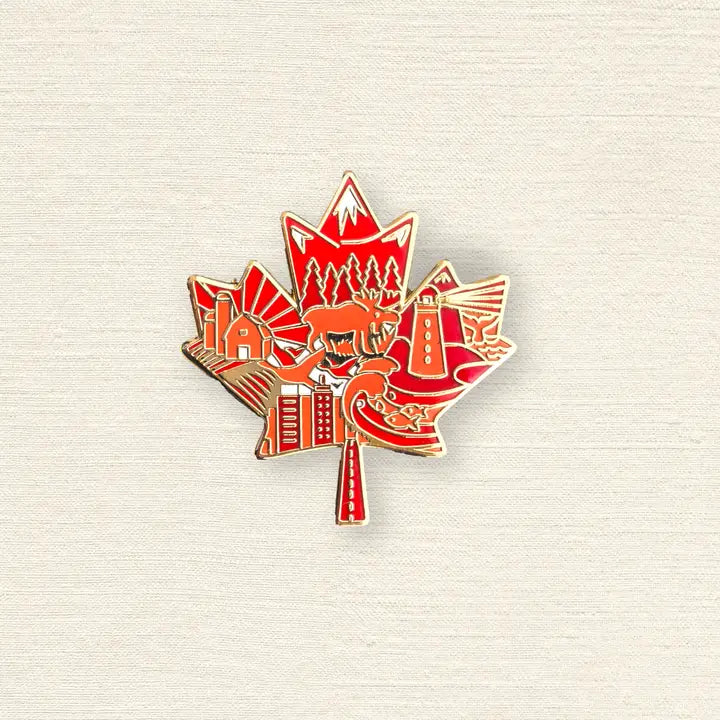 @1 Canada Maple Leaf Enamel Pin - Iconic Landmarks Design