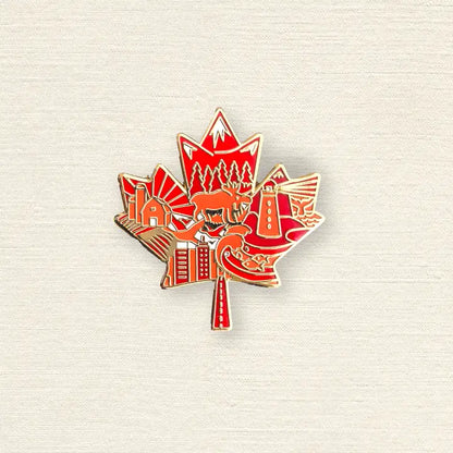 @1 Canada Maple Leaf Enamel Pin - Iconic Landmarks Design