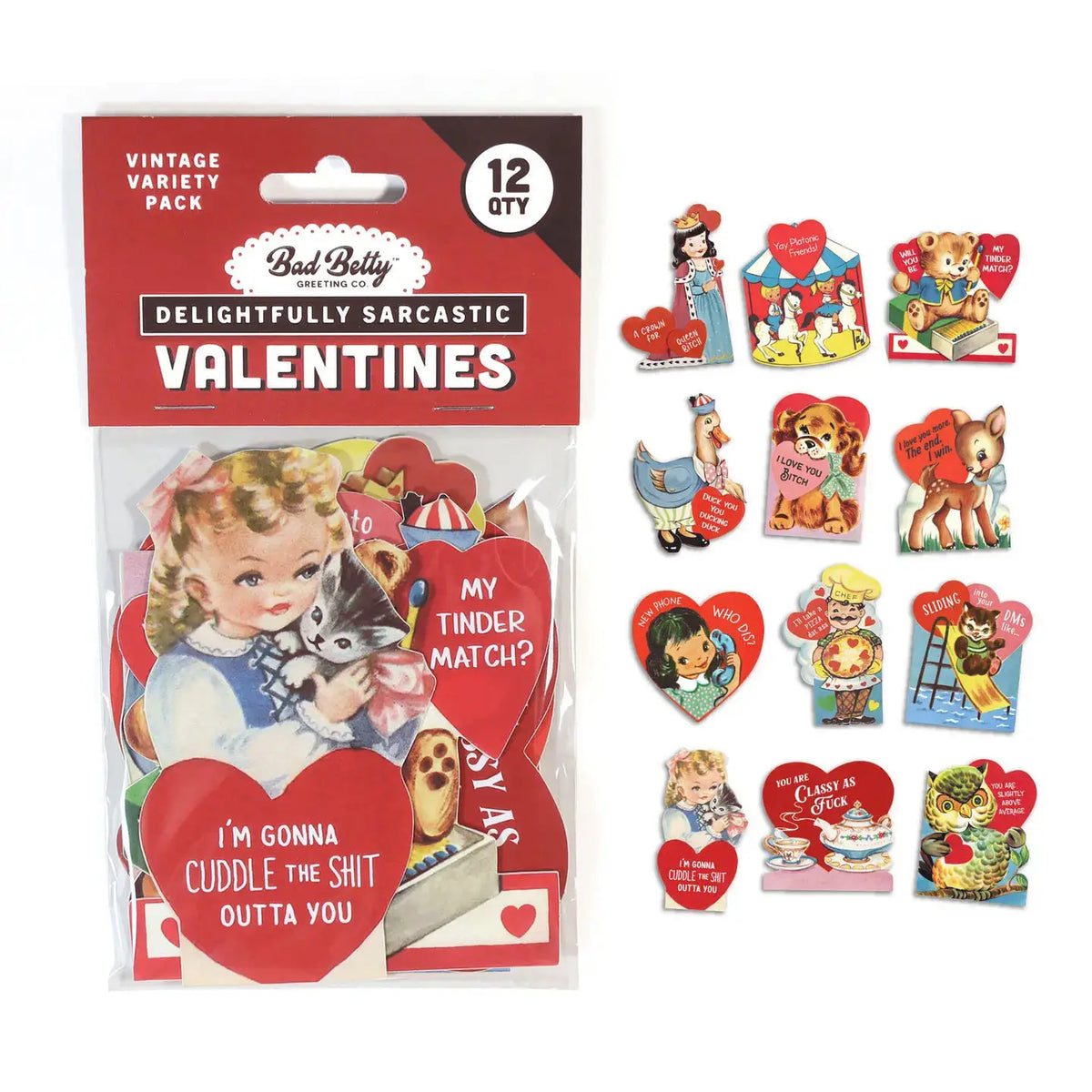 Set of 12 Funny Vintage Valentine's Day Cards