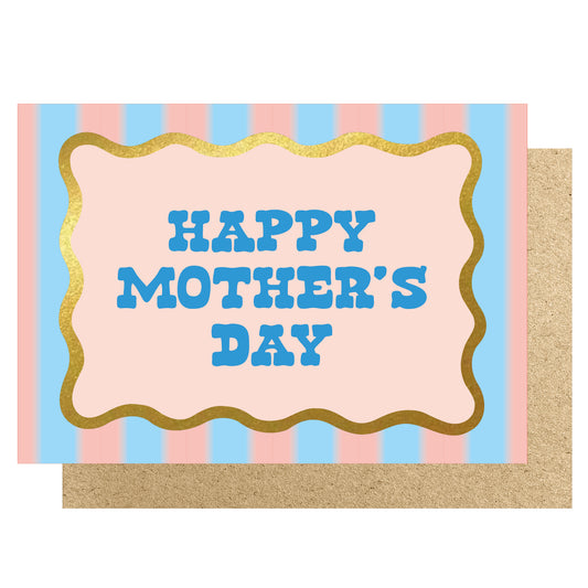 Happy Mothers Day Peach and Blue Stripe Card