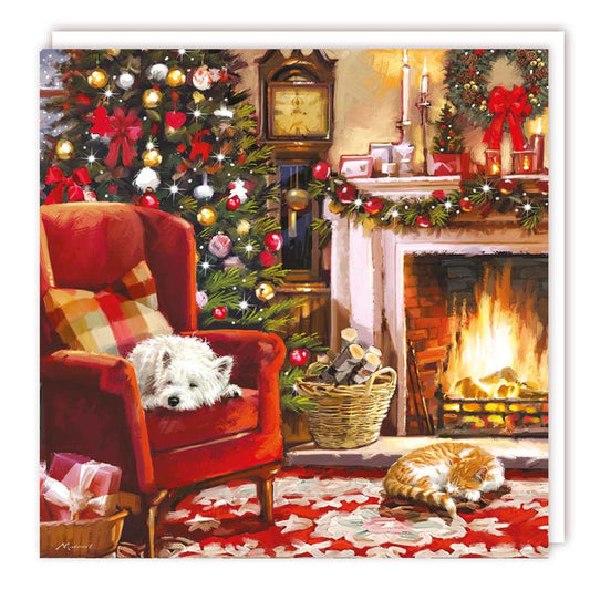 Furry Friends By The Fireplace Christmas Boxed Cards