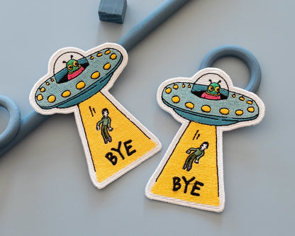 #130 BYE UFO Iron-On Patch - Cool Retro Patch