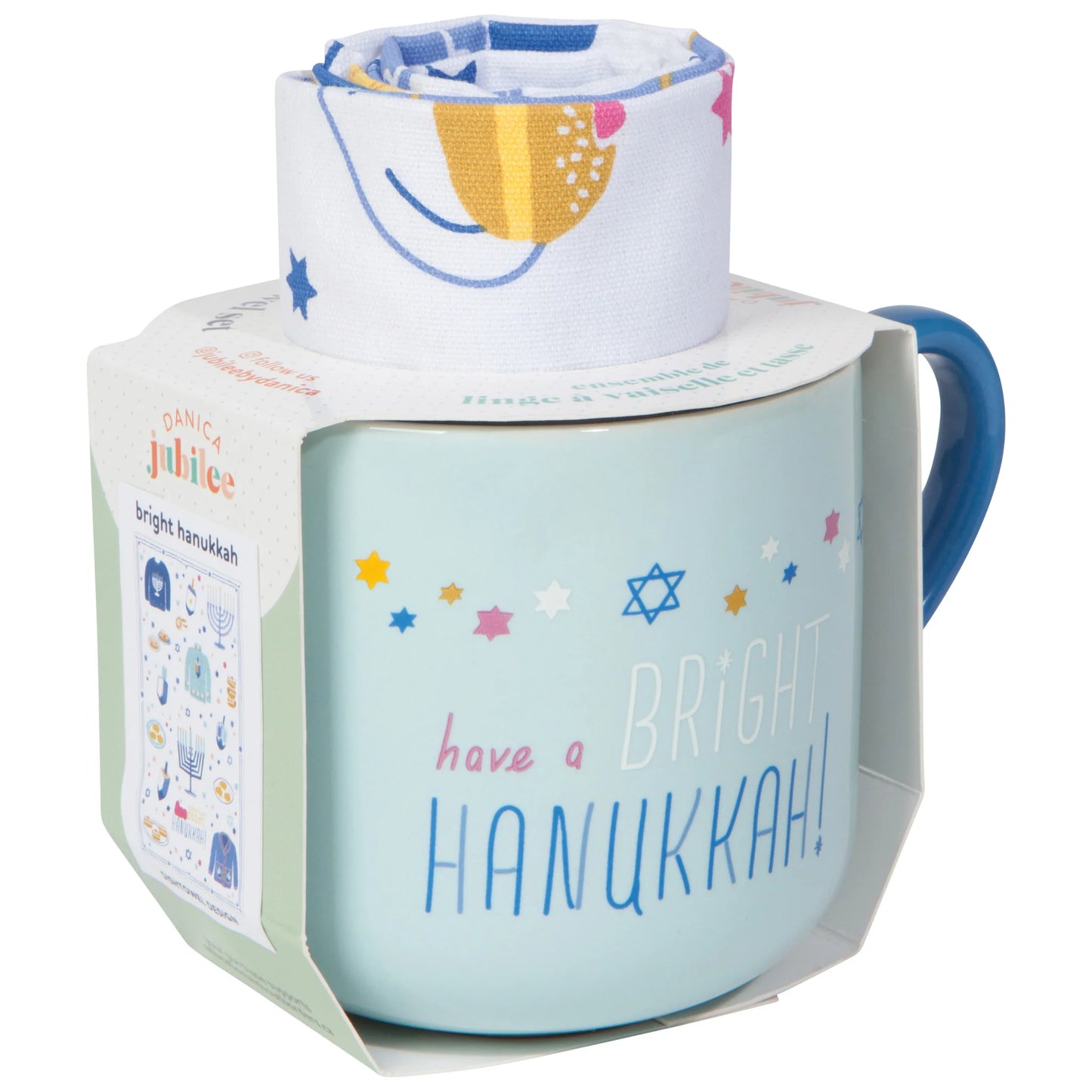 Bright Hanukkah Mug and Dishtowel