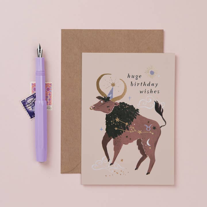 Taurus Star Sign Bull Zodiac Birthday Card