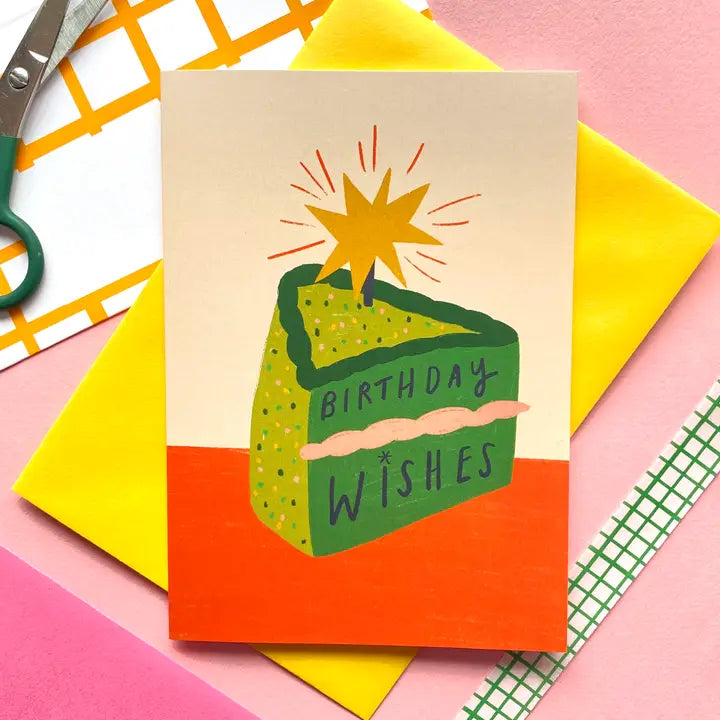 Birthday Wishes Green Cake Greetings Card