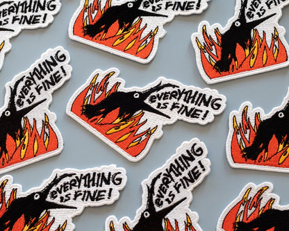 #90 Everything is Fine Crow in Fire Iron-On Patch