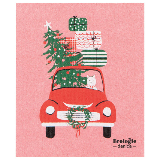 Swedish Dishcloth Winter Wheels Cat