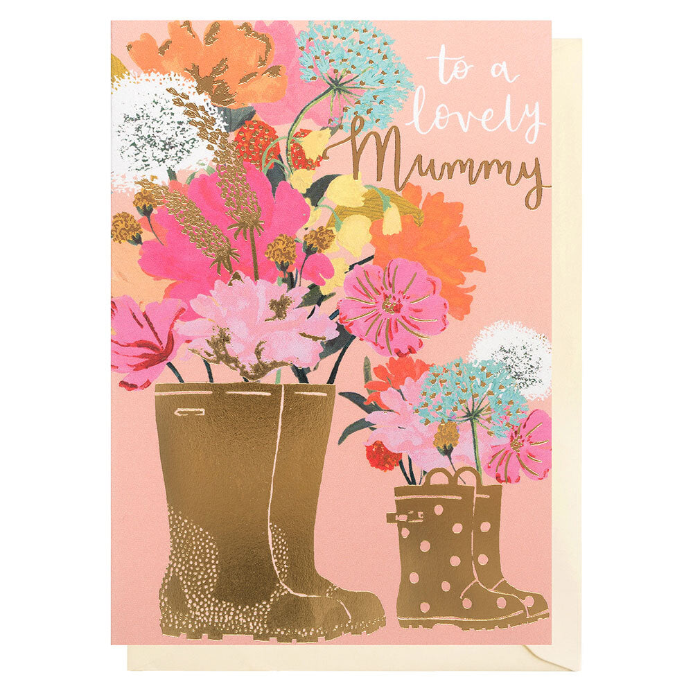 Mummy Wellies And Flowers Card