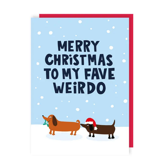 Fave Weirdo Sausage Dog Sniffing Christmas Card