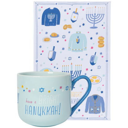 Bright Hanukkah Mug and Dishtowel