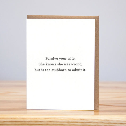 Simple Forgive Your Wife Black On White Card