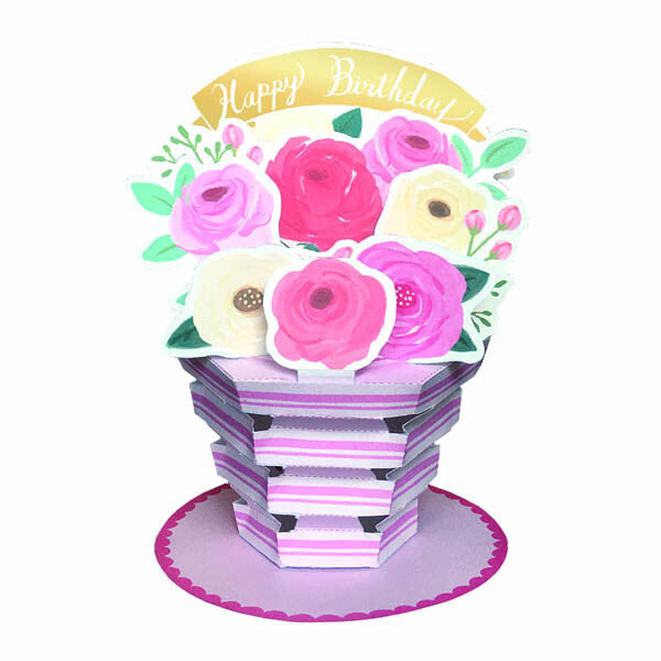 Pop-up 3D Happy Birthday Flower Pot Rose Card