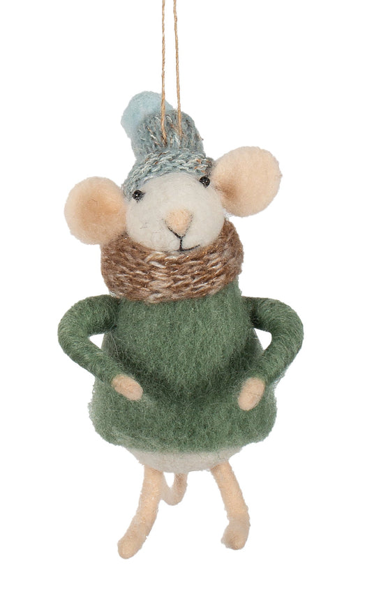 Felt Mouse in Blue Toque Christmas Ornament