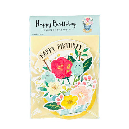 Pop-up 3D Happy Birthday Flower Pot Mixed Flower Card