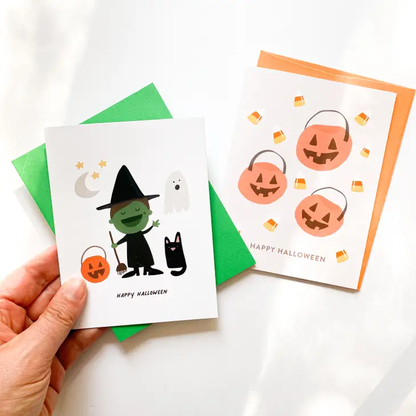 Retro Halloween Buckets Greeting Card