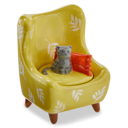 Gray Cat Chair Lidded Trinket Box