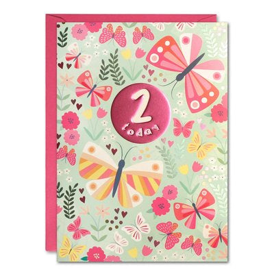 2 Today Pink Butterflies Birthday Card