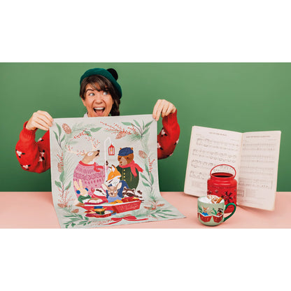 Woodland Carolers Tea Towel In A Mug