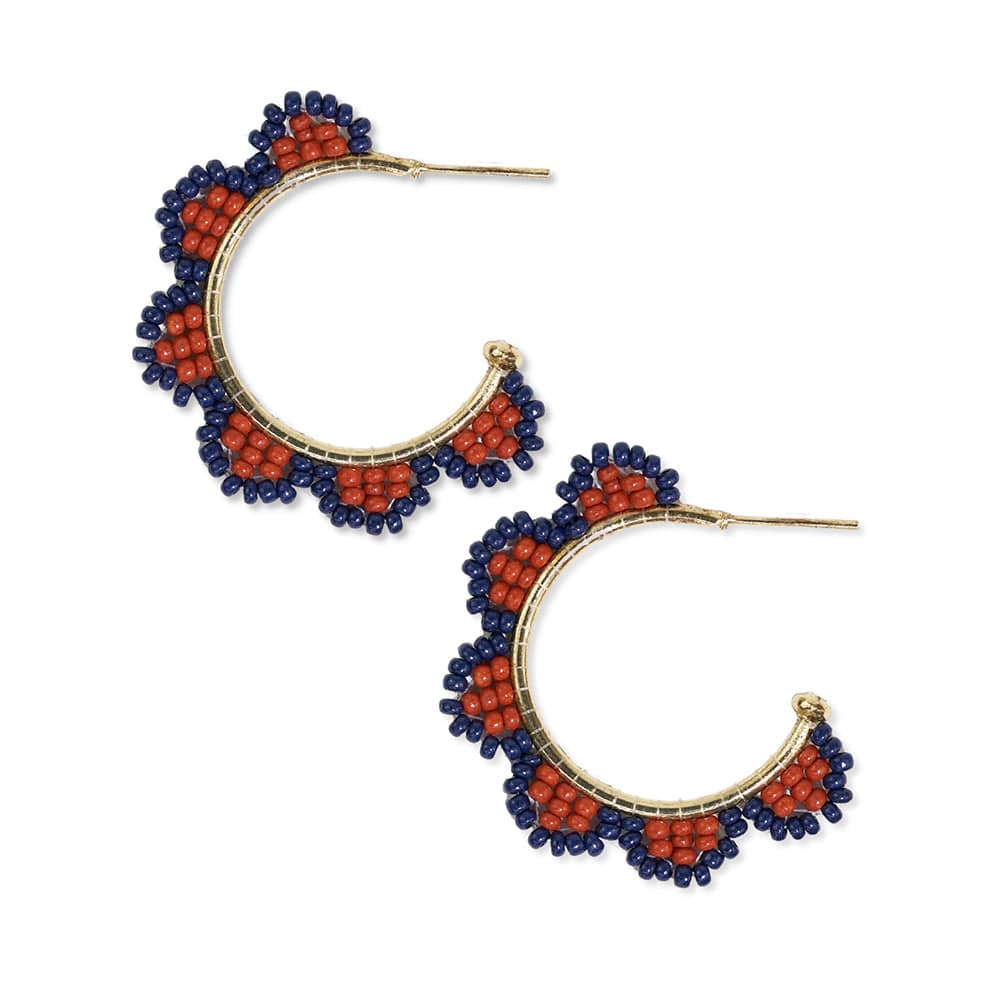 Luna Beaded Scallop Gold Hoop Navy