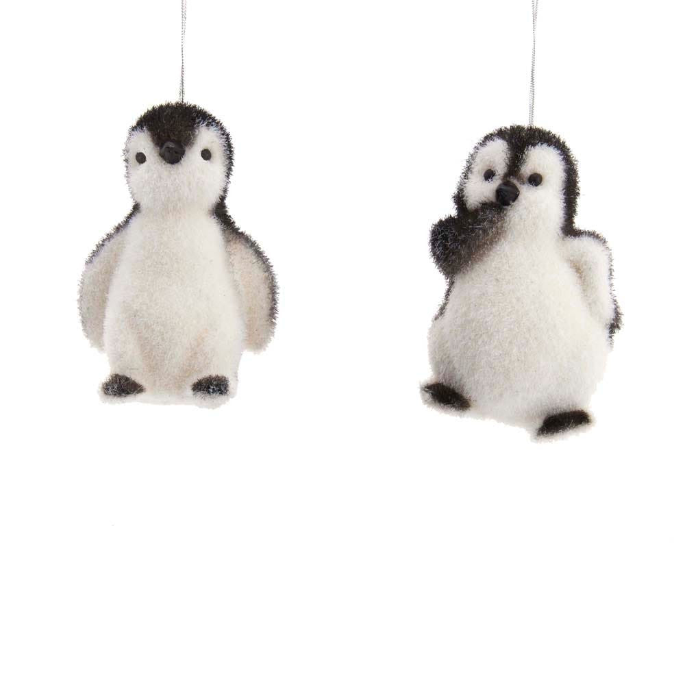 Flocked Penguin Christmas Ornaments