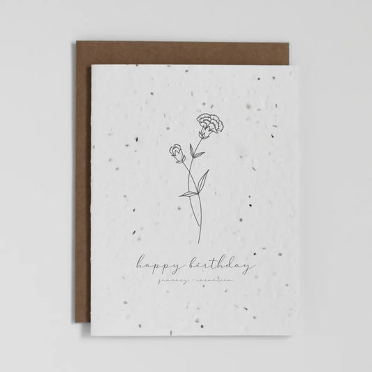 January Birth Flower Carnation Plantable Greeting Card