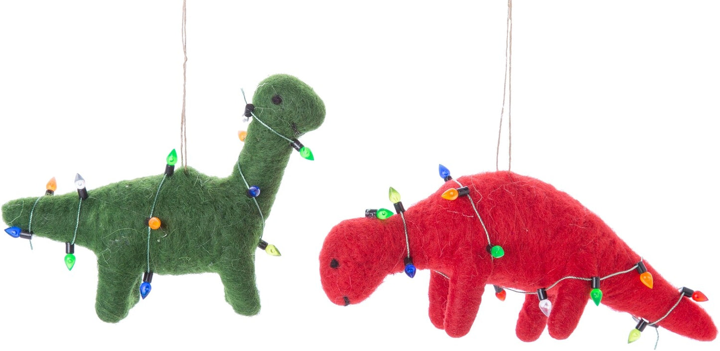 F51 - Felt Dinosaur with Christmas String Light Ornament