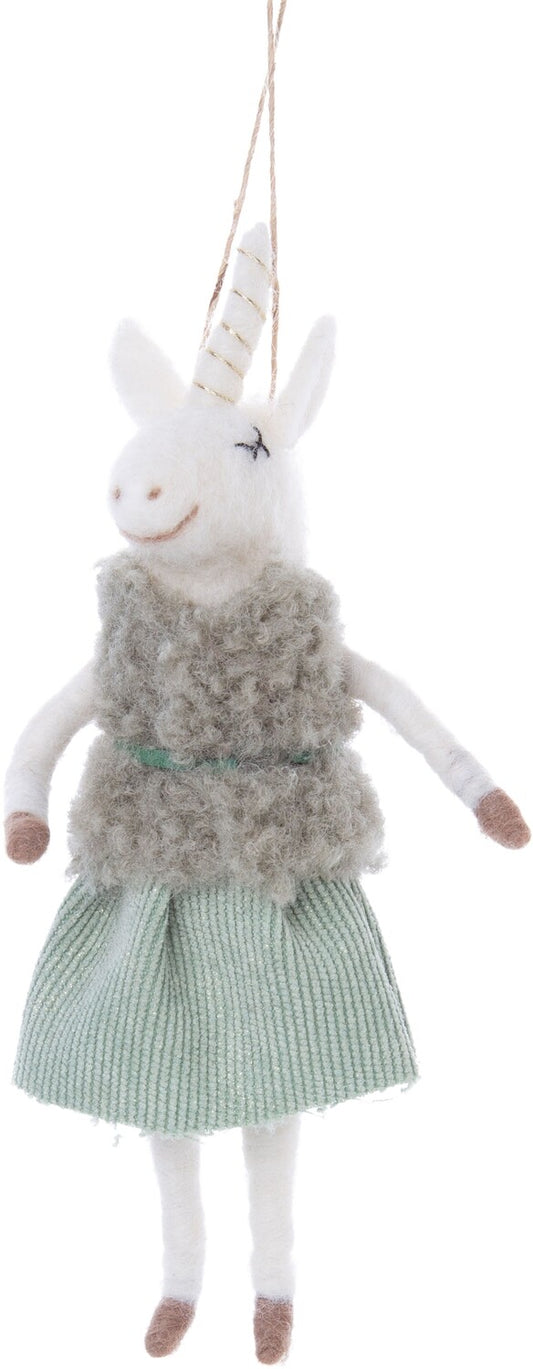 F48 - Felt Standing Unicorn in Corduroy Skirt Ornament