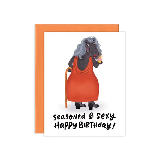 Seasoned & Sexy Hippo Birthday Greeting Card