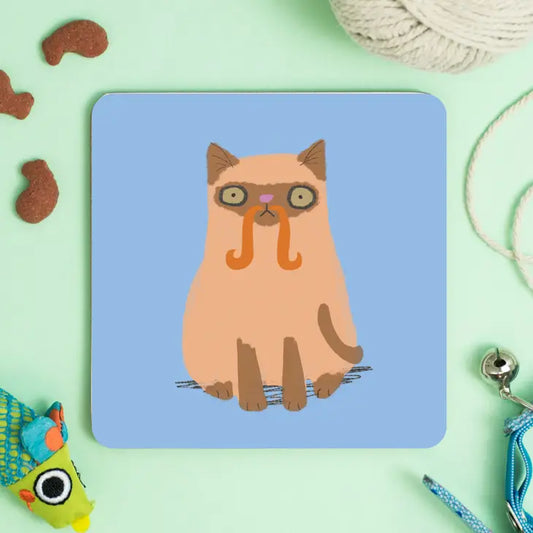 Meowstachio Cat Siamese Ginger Tash Coaster
