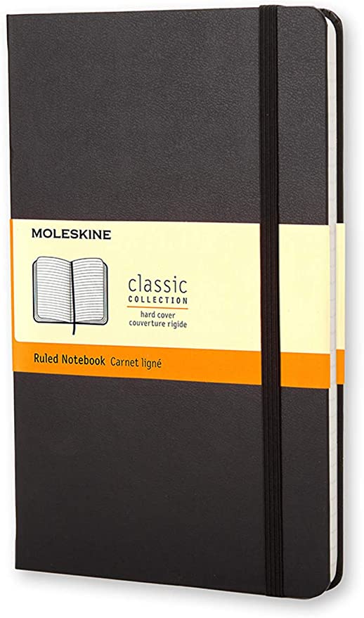 Classic Large Black Hard Cover Ruled Notebook