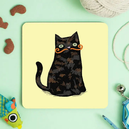 Meowstachio Cat Tortoise Shell Ginger Tash Coaster