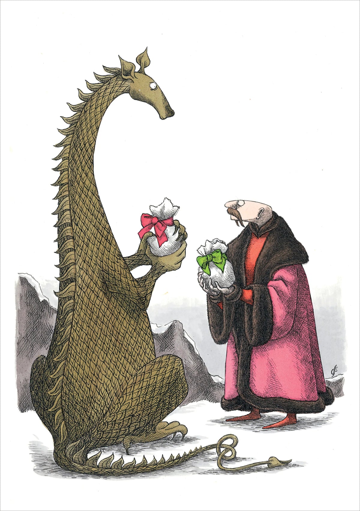 Edward Gorey Dragon And Man Exchange Gifts Holiday Cards