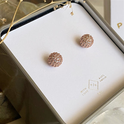 Novasphere 2.0 Clear Crystal Encrusted Rose Gold Ball Stud Earrings