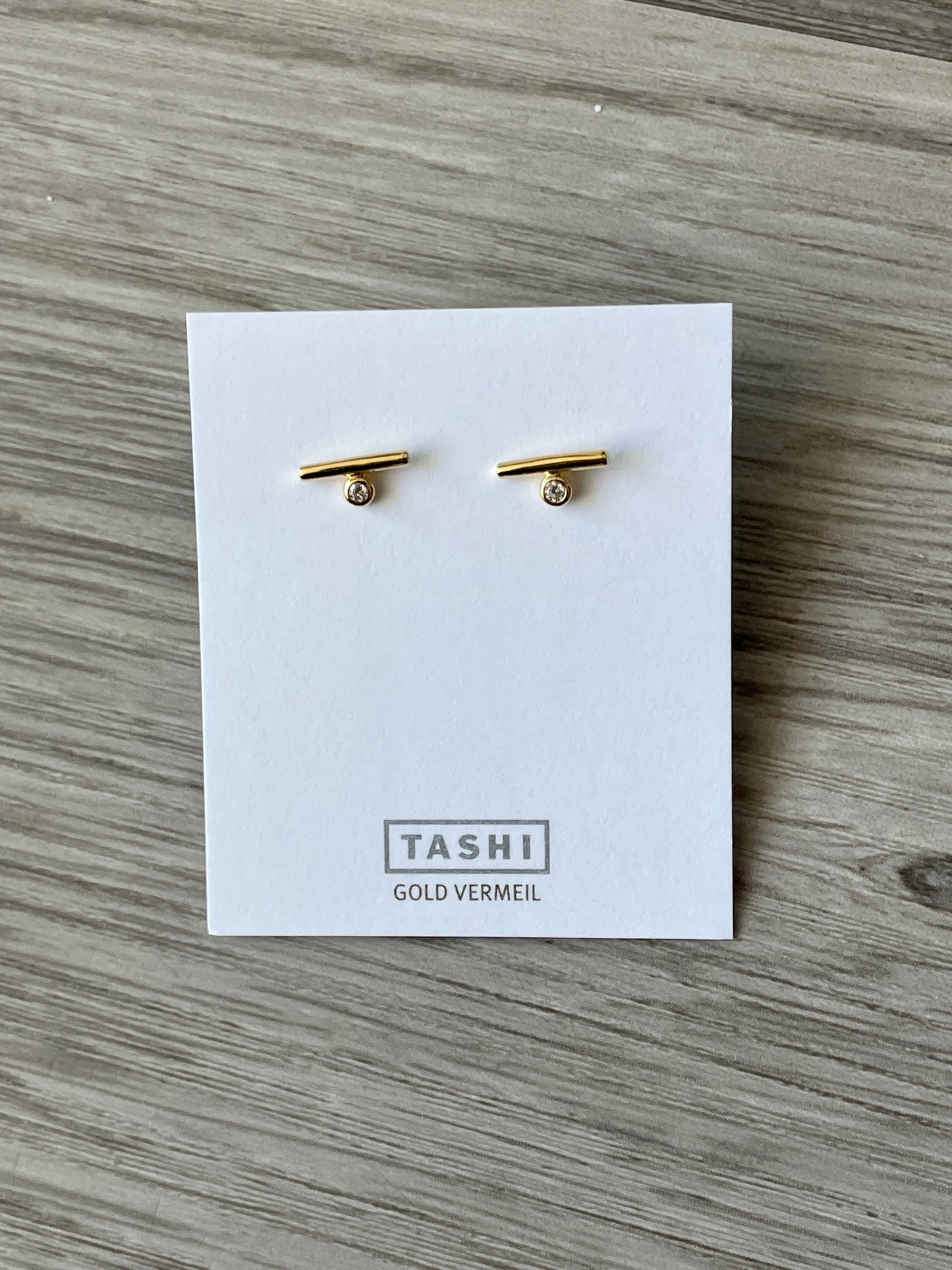 Tiny Bar With Size CZ Studs 14K Gold Vermeil