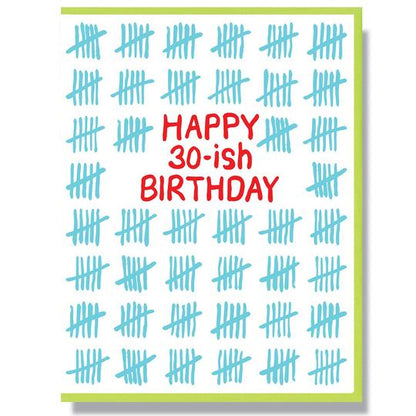Letterpress Happy 30ish Bday Card