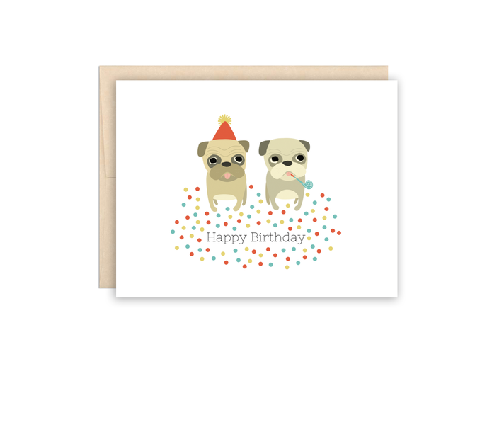 Pug Party Cute Funny Happy Dog Lover Birthday Greeting Card