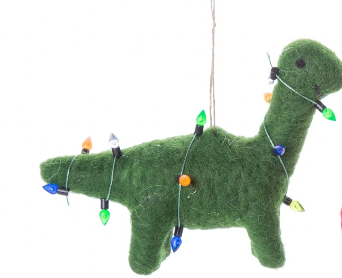 F51 - Felt Dinosaur with Christmas String Light Ornament