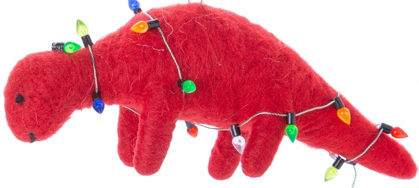 F51 - Felt Dinosaur with Christmas String Light Ornament