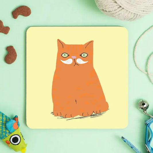 Meowstachio Cat Ginger White Tash Coaster