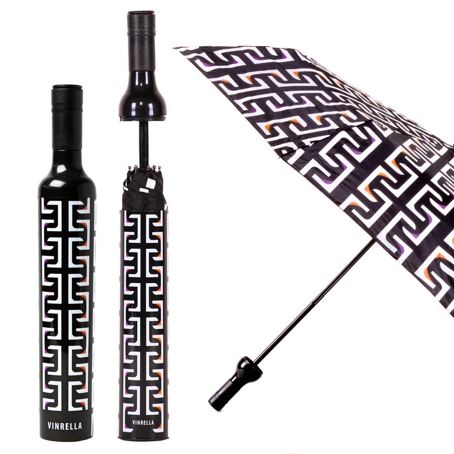 Wine Bottle Umbrella - Geometric Black & White