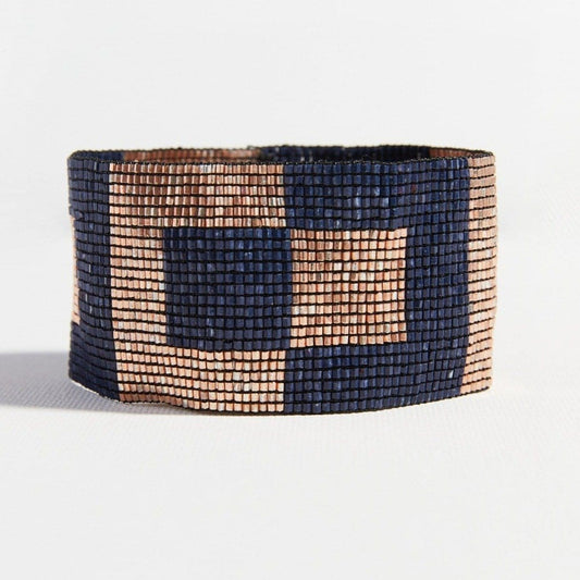 Rose Gold Navy Squares Stretch Beaded Bracelet